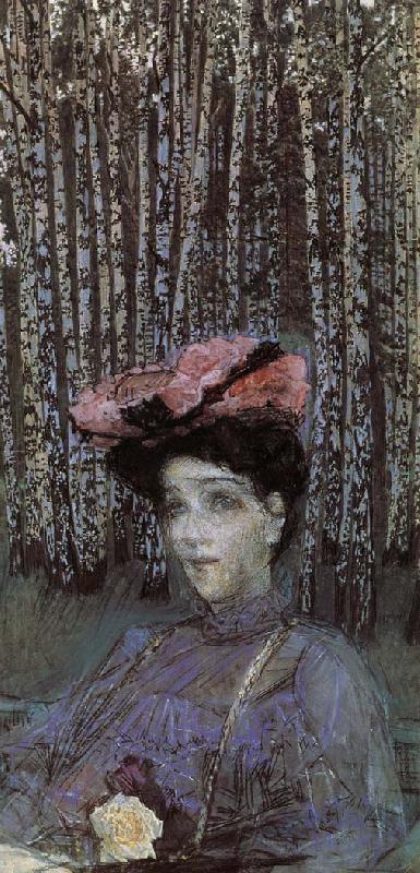 Portrait of Nadezhda zabela-Vrubel on the edge of a Birch Grove, Mikhail Vrubel